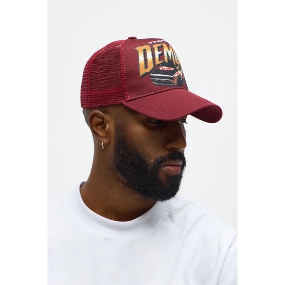 DODGE x REASON Limited Edition Demon Car Trucker Hat Burgundy Mesh Snapback NEW - Picture 5 of 11
